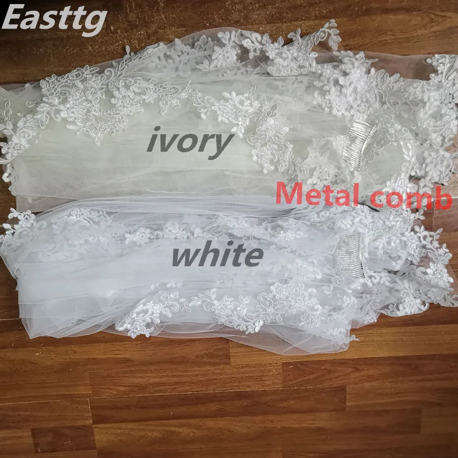 Mới Ảnh Thật Trắng/Ngà Cô Dâu Vân Appliqued Mantilla Velos De Novia Cưới Voan Dài Với Lược Cưới Phụ Kiện