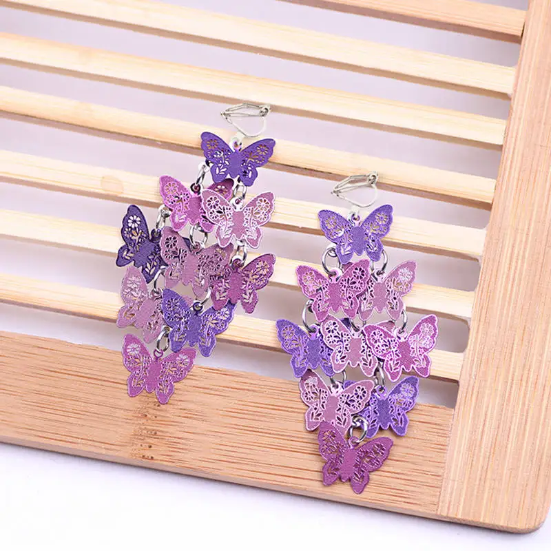 JIOFREE New Fashion 8 Color Alloy Butterfly Clip on Earrings No Pierced Long Earrings For Women Fashion Jewelry