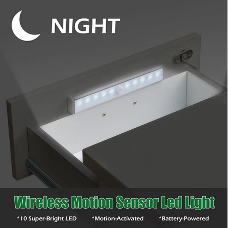 PIR motion sensor LED cabinet bottom light automatically on/off AAA battery kitchen bedroom cabinet light wardrobe night light