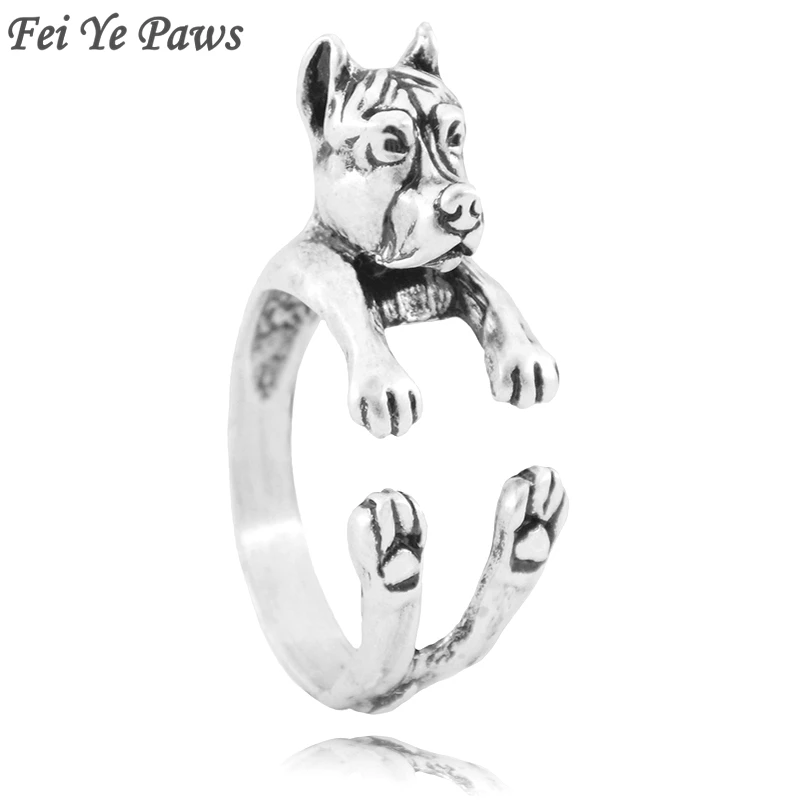 Fei Ye Paws Punk Pit Bull & Staffordshire Bull Terrier Dog Wrap Ring Men Puppy Animal Wedding Couple Rings For Girls Wholesale