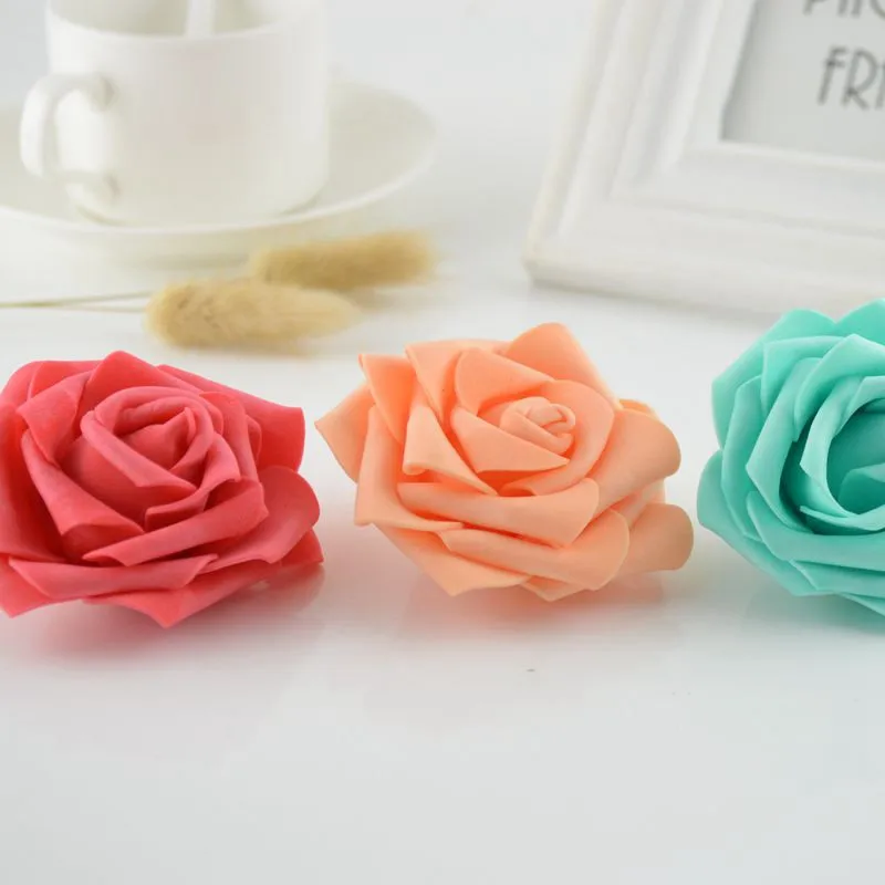 20pcs 7CM PE Foam Roses Artificial Flowers For Wedding Car Decoration DIY Pompom Wreath Decorative Fake Plant Garlands Marriage