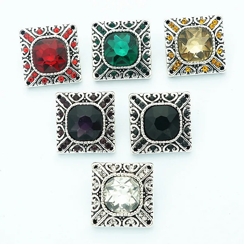 Fashion beauty Square Rhinestone pattern 20MM metal snap buttons fit DIY 18mm snap jewelry wholesale KZ3252