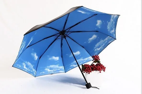 Anti UV Parasol Sun Rain Folding Compact Lightweight Umbrella Blue Sky