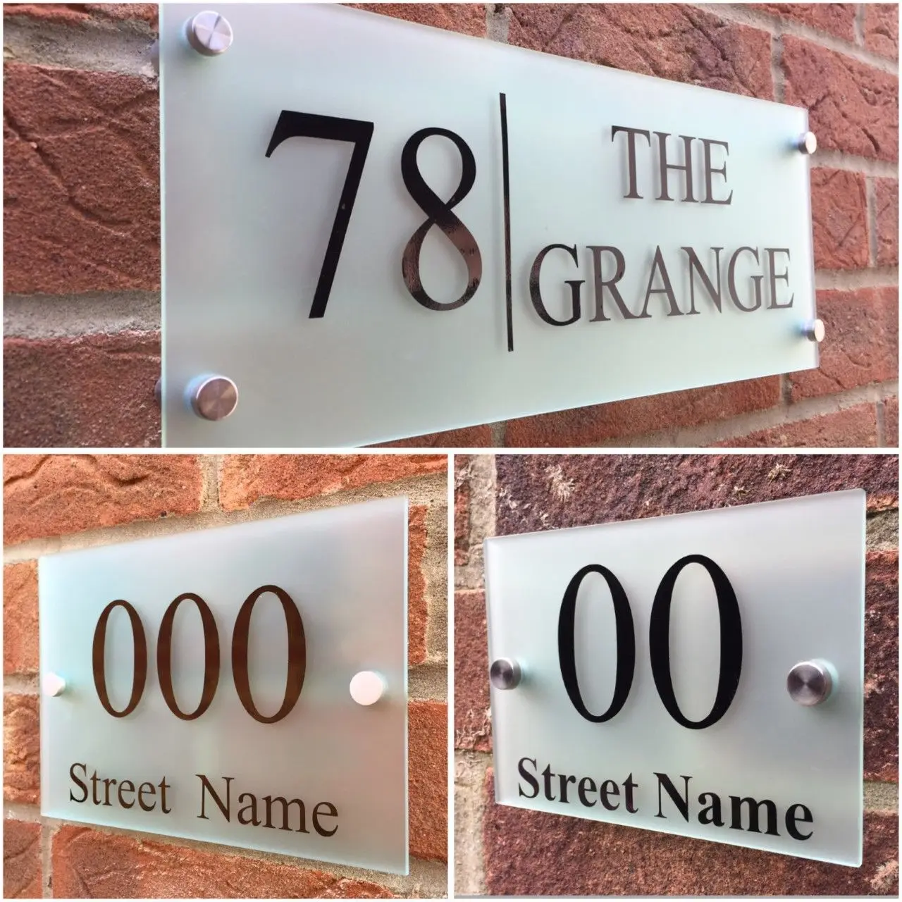 Customize MODERN HOUSE SIGN PLAQUE DOOR NUMBER STREET FROSTED GLASS EFFECT ACRYLIC NAME