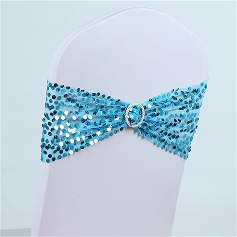 Shipping Free 50PCS Sequin Chair Sash Bands Spandex 15X35cm Stretch Lycra Chair Cover Sashes Bows with Diamond Ring for Weddings