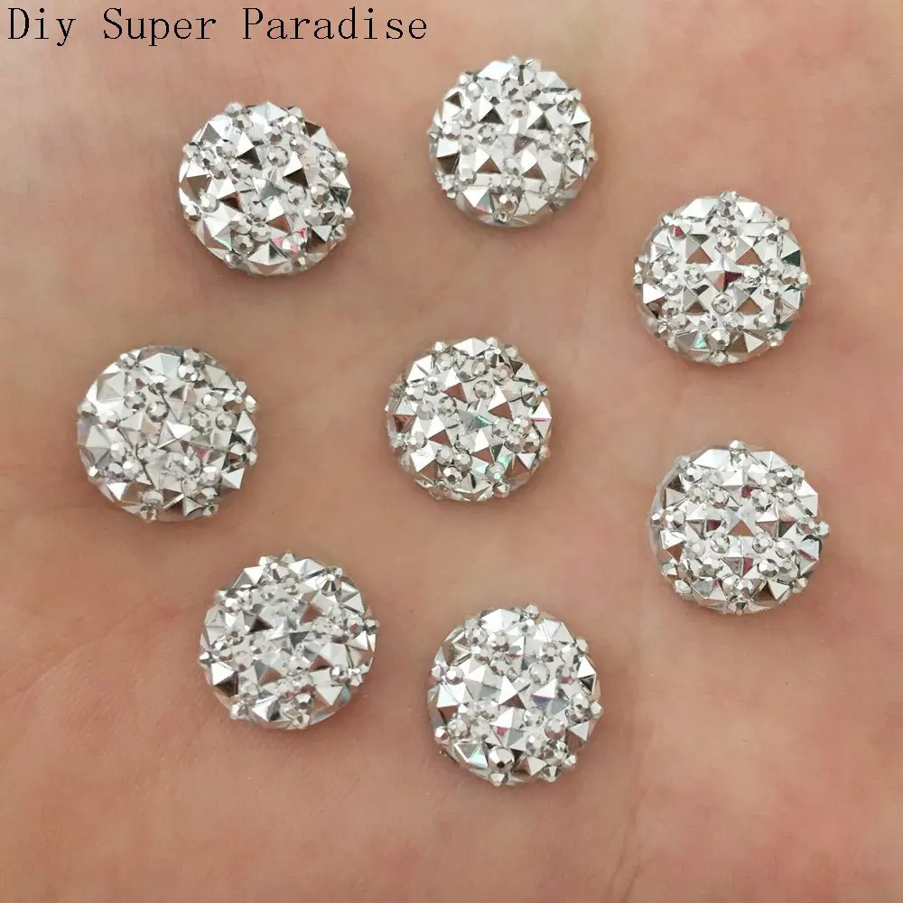 Artesanato 40pcs 12mm Resin Round Flatback Rhinestone Wedding Buttons Gem Accessorie/silver F159