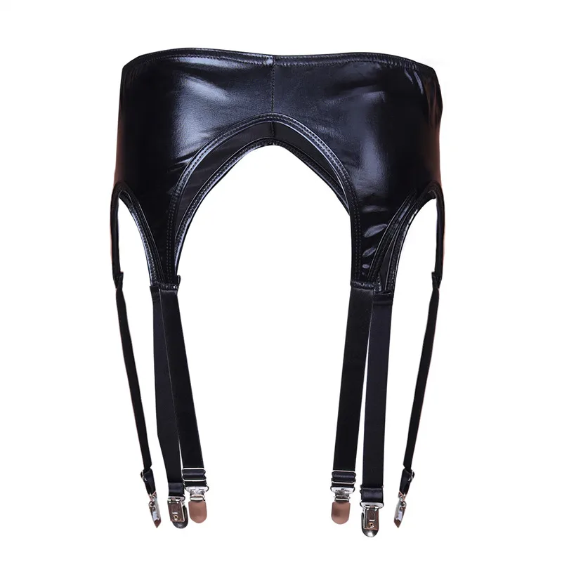 Fashion Women Sexy Wetlook Suspender Patent Leather Garter Panty Clip Sock Garter Belt Holder Suspender Garters without G-string