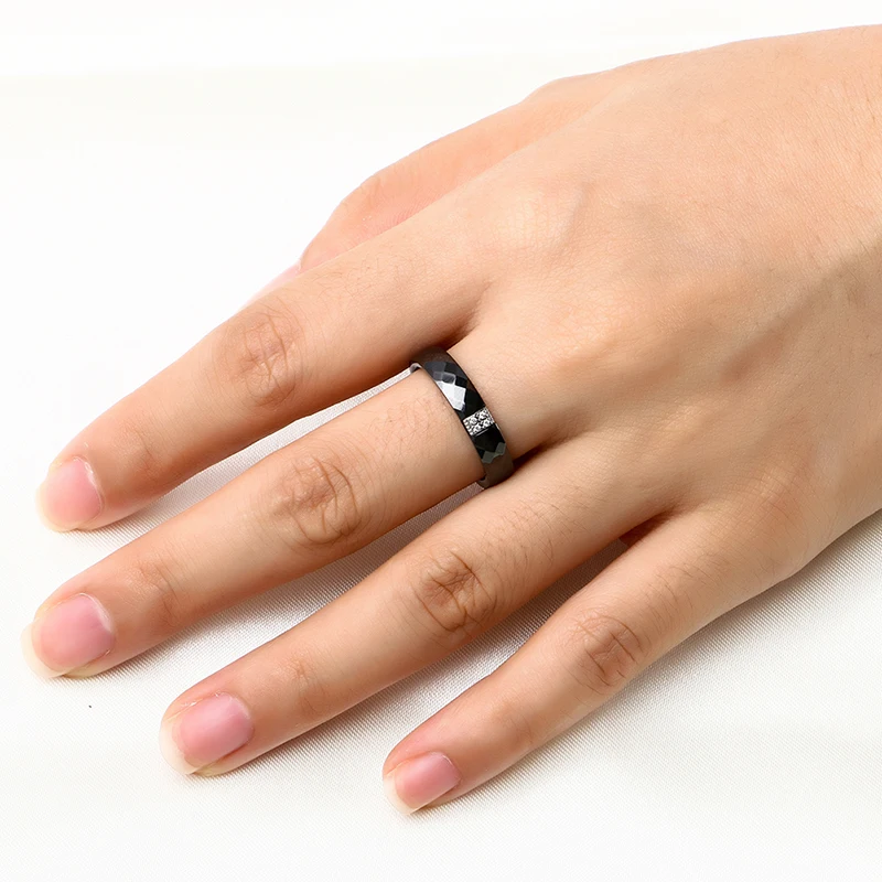 Unique Ceramic Black Rings Women 4mm White Ring For Women India Stone Crystal Comfort Wedding Rings Engagement Brand Jewelry