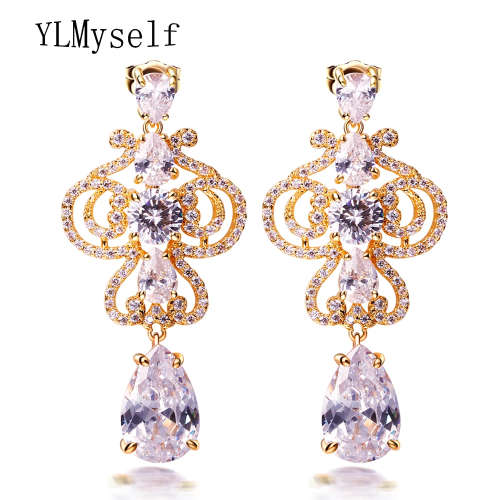 Gorgeous big earrings for wedding party Spectacular trendy jewellery orecchini White and Gold color Beautiful women jewelry