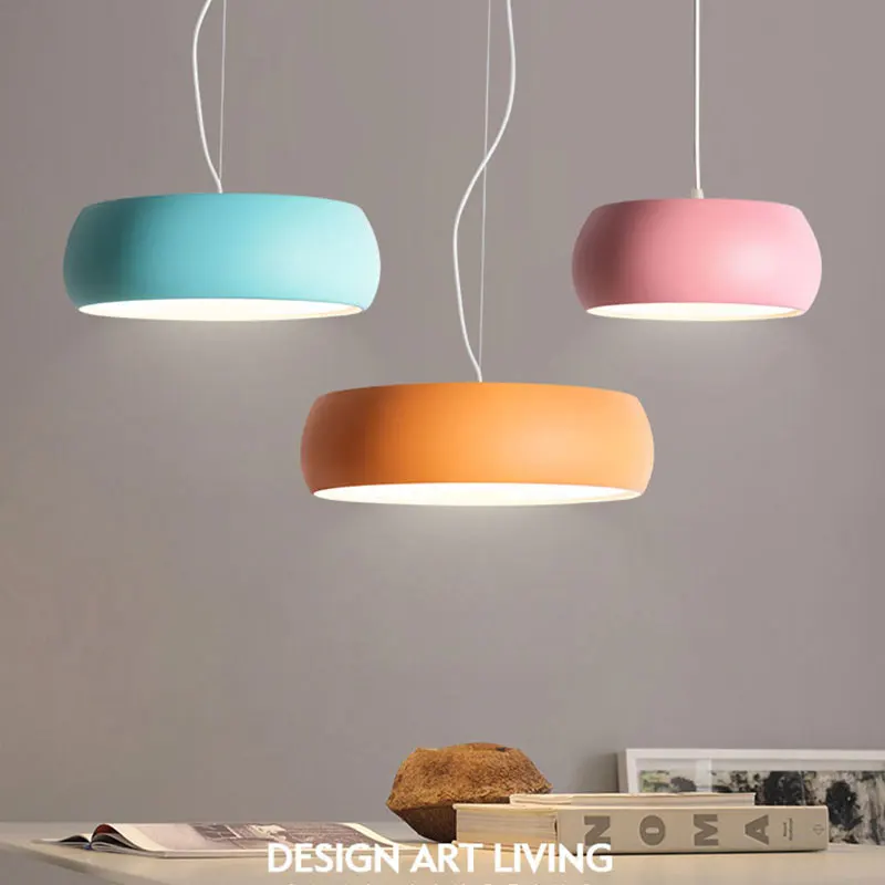 

Nordic lamp led single round iron restaurant lamp modern simple personality macaron lamps pendant lights Colored lamps LU8221140