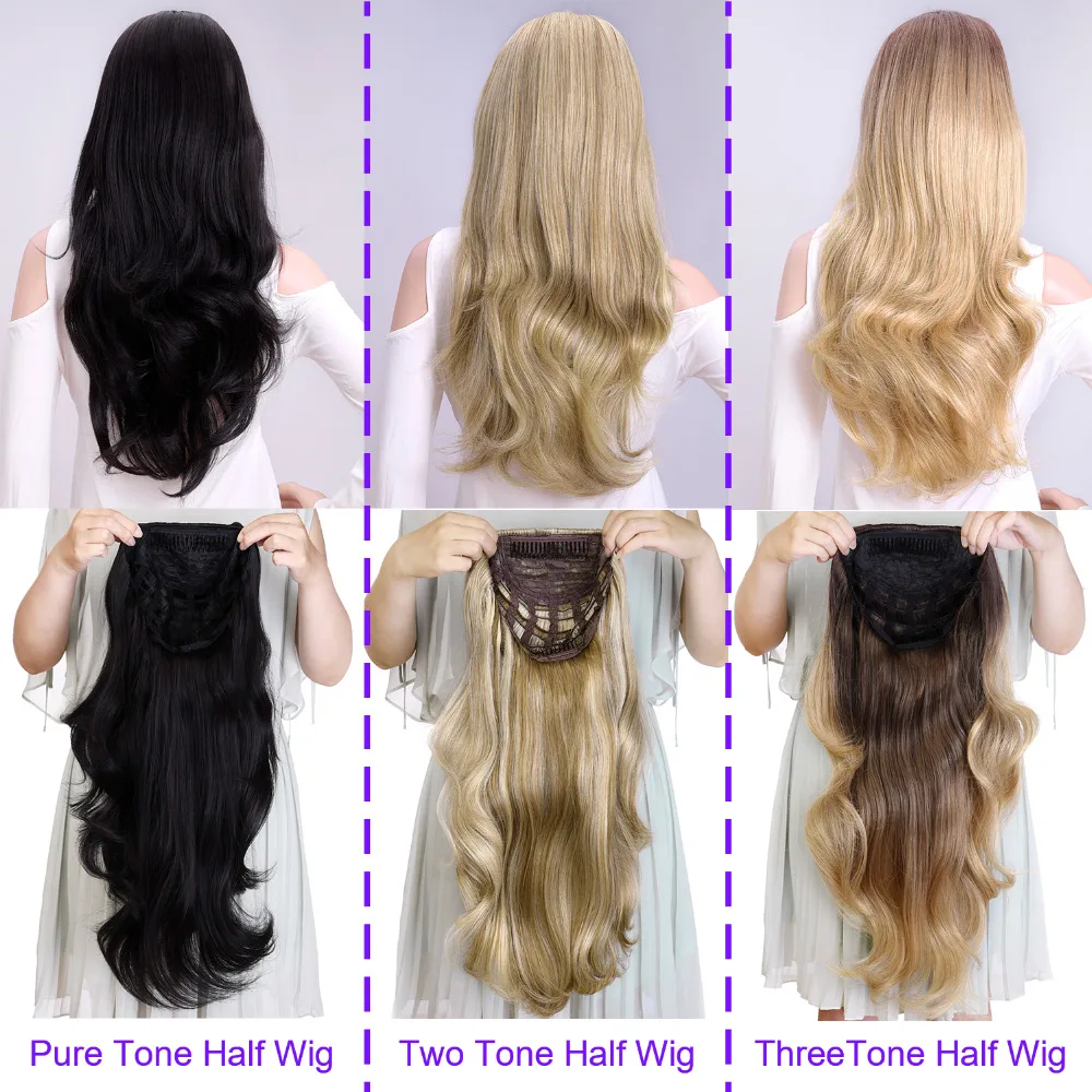 DinDong Synthetic Wigs 3/4 Half Wig Clip in Hair Extensions Blonde Brown For Women 24 inch 210G Premium Heat Resistant Hair