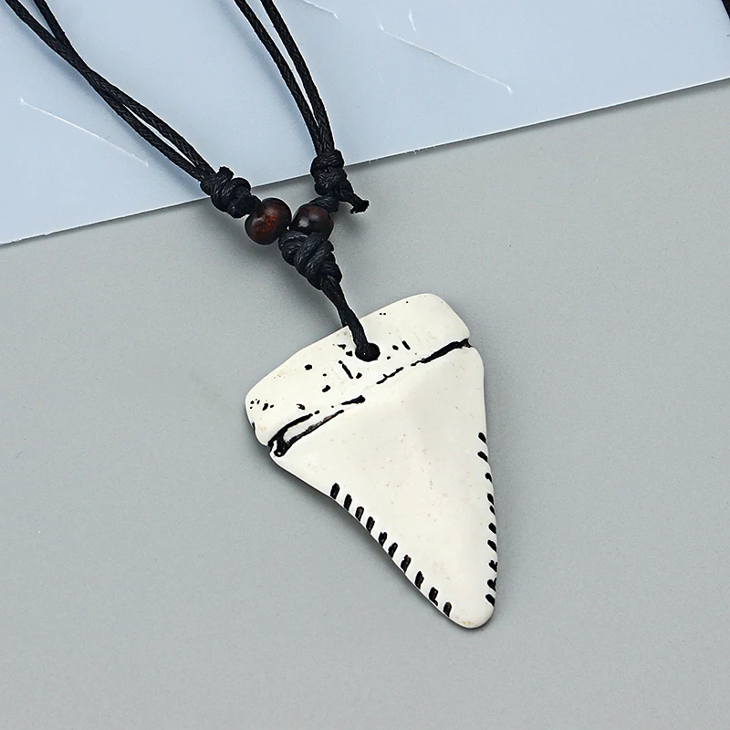 12pcs White Resin Faux Yak Bone Shark Tooth Teeth Pendant Necklace Adjustable Surfer Gift