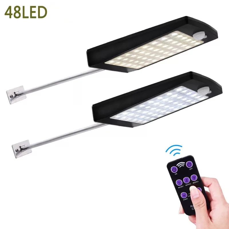 

New solar remote infrared remote control dimming street light pir motion sensor light 48LED garden outdoor waterproof wall lamp