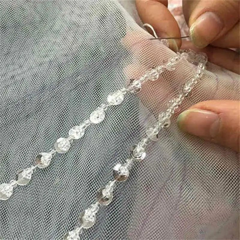 Voile de Mariage sur Mesure à Deux Couches, Blanc Ivoire à Paillettes, pour Patients, Bon Marché