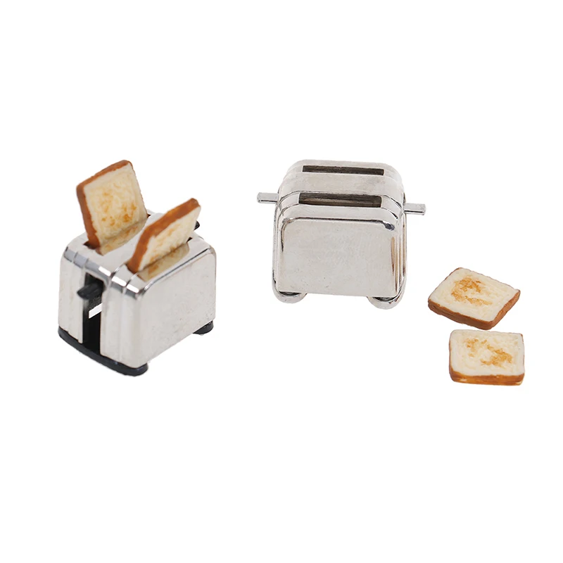 Mini Bread Machine Toaster 1/12 Scale With Toast Miniature Dollhouse Accessories Cute Doll Houses Decoration