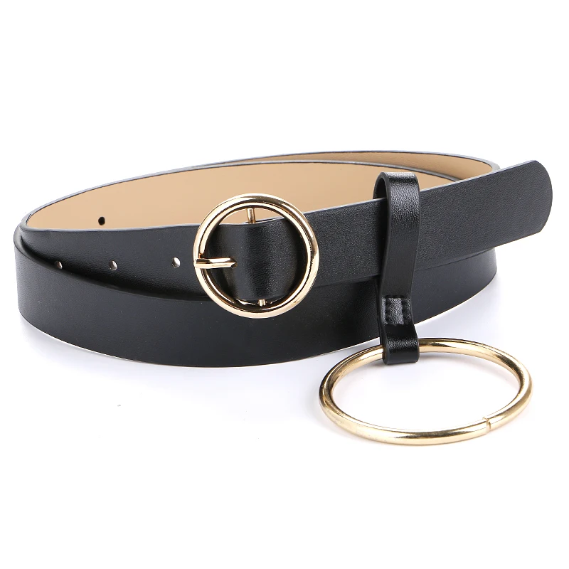 Newest Round Buckle Metal Circle Belts For Women Lovely Big Ring Decorated Belt Female Fashion Woman Black Waist Belts Student