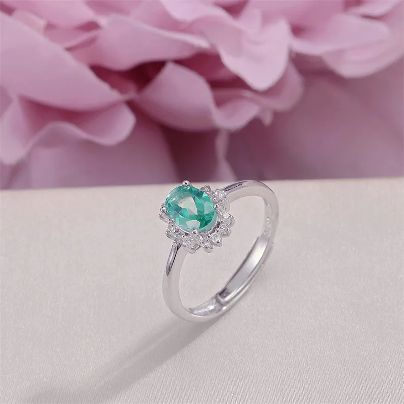 100% Silver Rings For Women Fine Jewelry Natural 7*5mm Topaz Green Oval Gemstone Luxury Vintage Ring White Gold Plated R-TO001