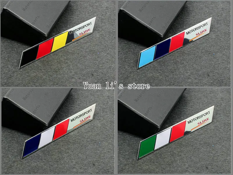 

1 Pcs sline car Aluminium Alloy Badge Emblems Germany Italy France flag car emblem stick 98*14mm Car Styling