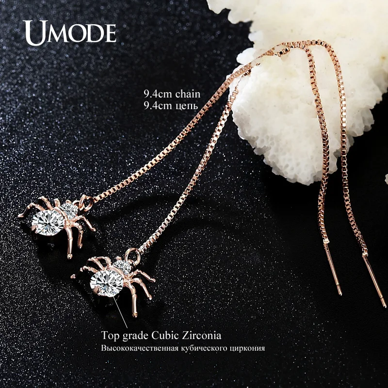 UMODE Spider Gold Color Round Cut Clear Cubic Zirconia Long Dangle Earrings Jewelry for Women Boucle D\'oreille Femme New UE0175