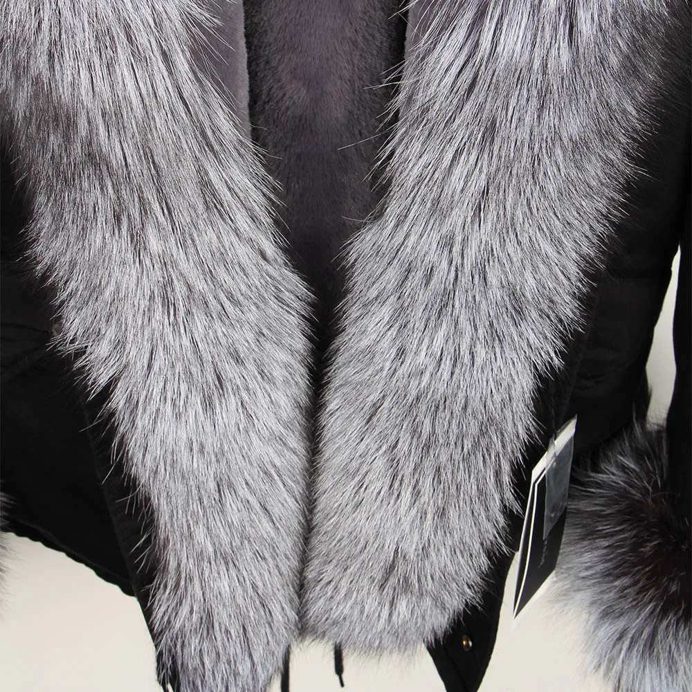 maomaokong Winter Real Raccoon Fur Collar Parkas Faux Fur lining Short women fur Coat Jacket