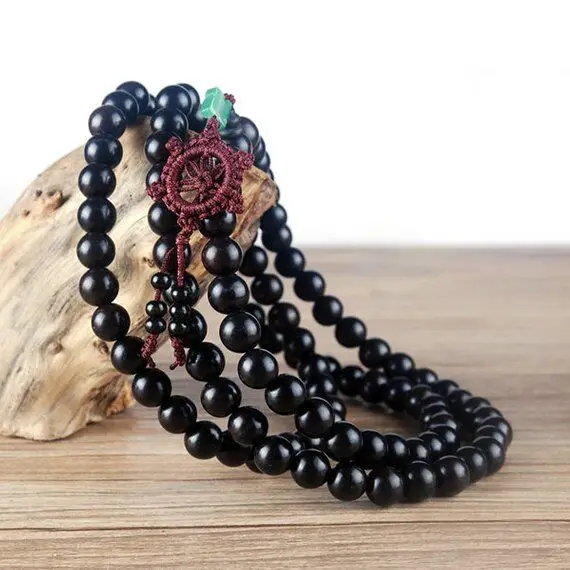 8mm 10mm 12m'm Natural Nepal Ebony Wood Beads  Black Wooden Mala Beads,Meditation Prayer Beads Japa Mala Buddha