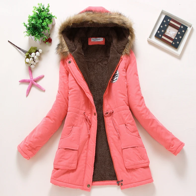 Women\\\'s Winter Cotton Coat Hooded Slim Fit Parker Cotton Coat Mid-Length Jacket Thickened Casual Jacket