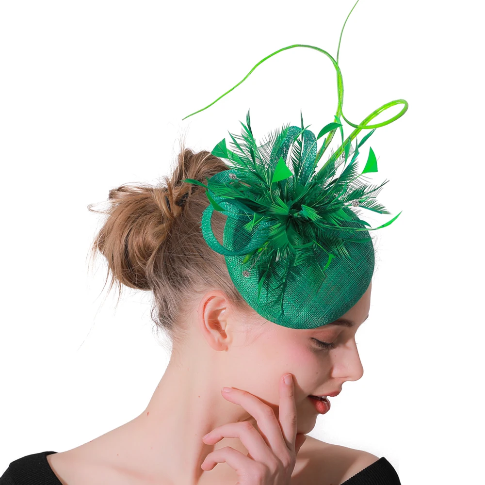 Green Sinamay Fashion Fascinators Hats Headbands For Women Wedding Headwear Party Tea Ladies Elegant Headwear Hair Accessories