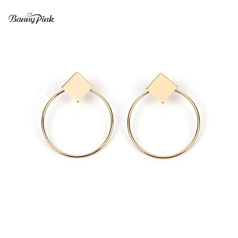 New Punk Copper Square Studs Earrings For Women Chunky Circle Pendant Post Earrings Fashion Jewelry Pendientes Bijoux Femme