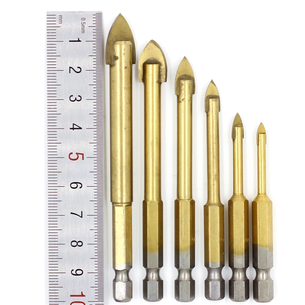 Juego de brocas de carburo de tungsteno, vástago hexagonal de 1/4 pulgadas, para broca de lanza cruzada de 4mm, 5mm, 6mm, 8mm, 10mm y 12mm, 6 unids/set