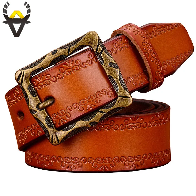 Fashion designer Genuine leather belts for men High quality vintage Pin buckle man belt Second layer cow skin waist strap Brown