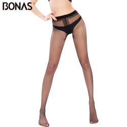 BONAS 6Pcs Women 15D Tights Sexy Breathable Pantyhose T Crotch Nylon Slim Tights Female Transparent Sun Protection Stockings