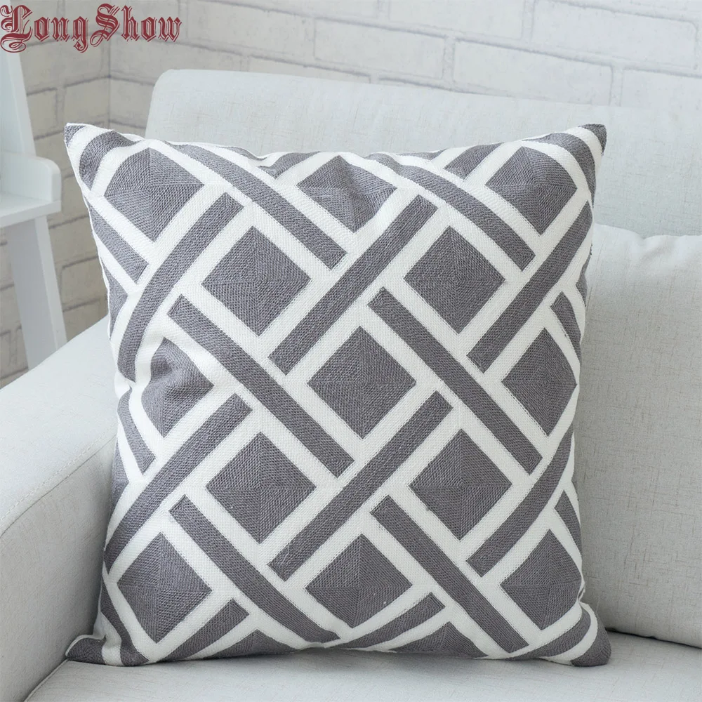 

45x45cm Home Decorative Pure Cotton Super Thick WoolenYarn Geometric Embroidered Pillow Case Pillow Cover