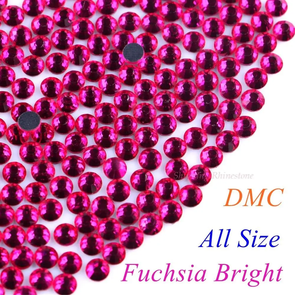 DMC Fuchsia Bright SS6 SS10 SS16 SS20 SS30 Glass Crystals Hotfix Rhinestone Iron-on Rhinestones Shiny DIY Garment Bag With Glue