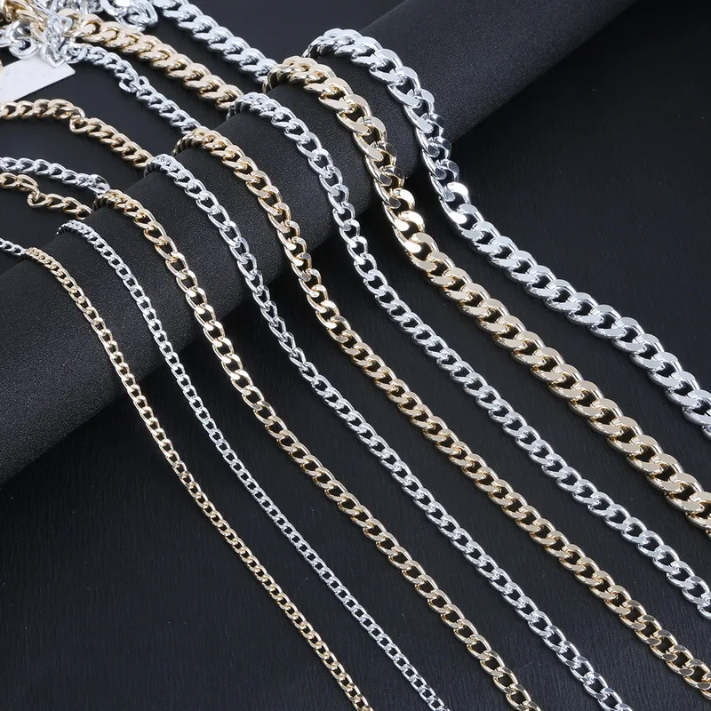 NiceBeads Aluminum Chain Mill Chain Plated Silver/Light Gold For Necklace Bracelet DIY Jewelry Findings & Craft Making