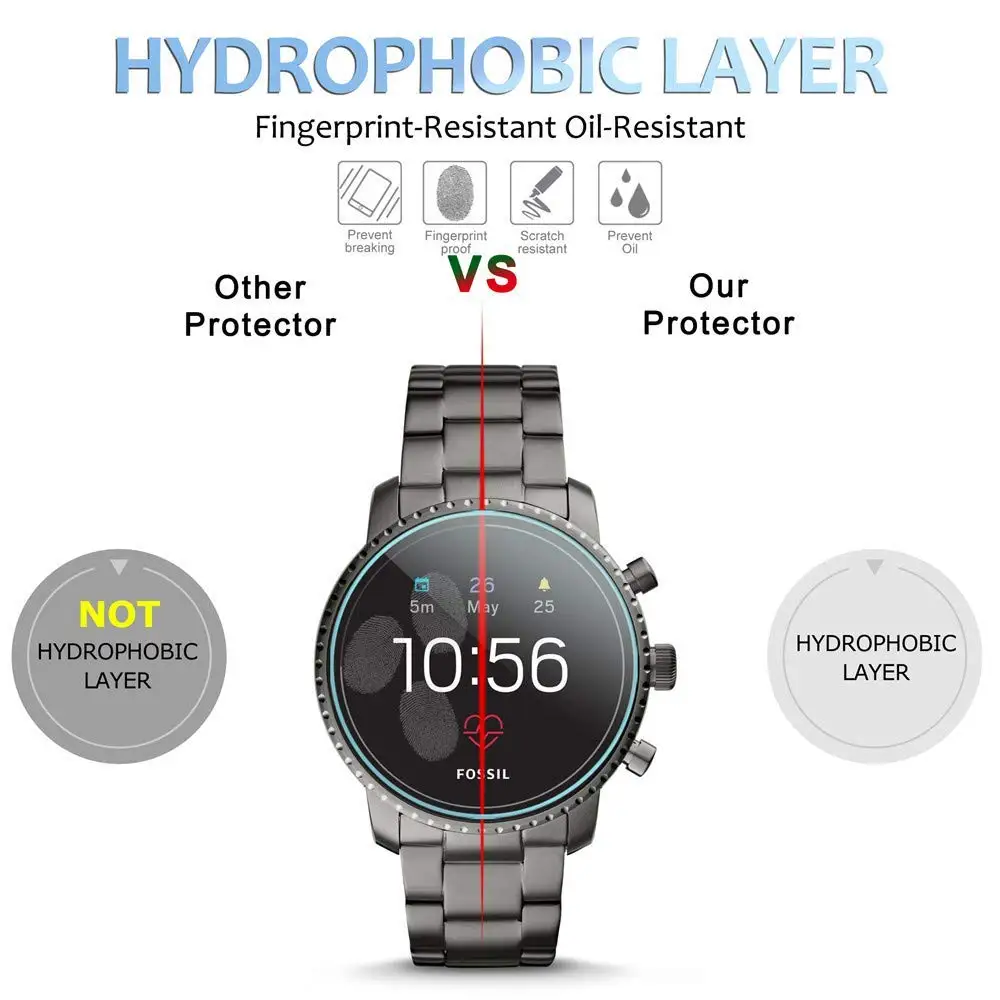 Tempered Glass Protective Film for Fossil Q Explorist HR Gen 4 Screen Protector for Q Explorist HR Smartwatch