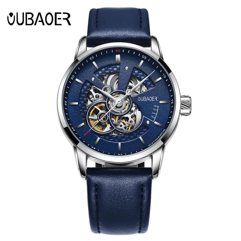 

Original OUBAOER Mens Watches Top Brand Luxury Automatic Mechanical Watch Leather Military Watches Clock Men Relojes Masculino