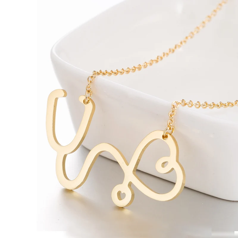 Sasusp Stainless Steel Stethoscope Heart Pendants Necklaces Fashion Chain Necklace Women Christmas Gifts For Nurse Doctor