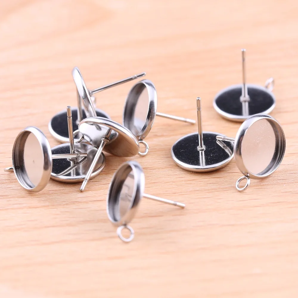 

onwear 40pcs stainless steel stud earring posts with loop dia 10mm cabochon earrings base settings diy jewelry findings