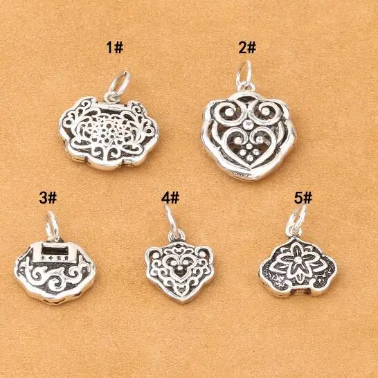 100% 925 Silver Longevity Lock Charm DIY Bracelet Charm Good Luck Symbol Necklace Charm Jewelry Small Pendant