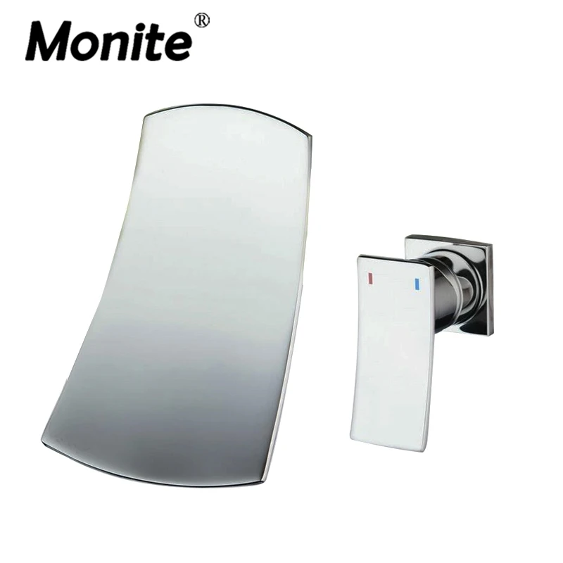 

Monite Wall Mounted Soild Brass Chrome Waterfall Bath Bathtub Shower Faucet Mixer Tap Single Handle 2 pcs Faucets Mixer Tap