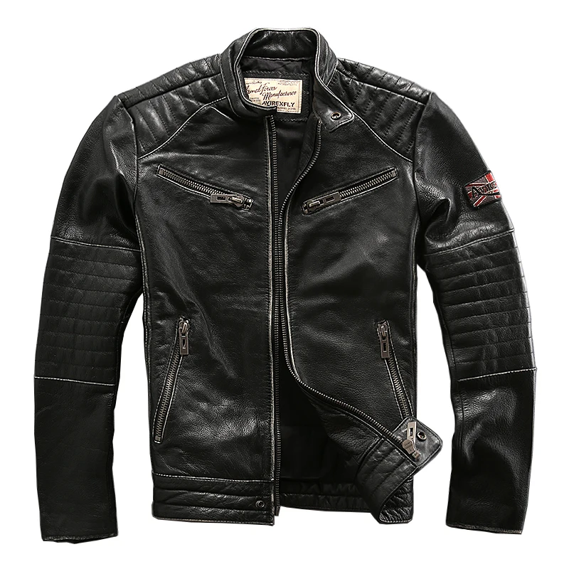 AVIREXFLY New 2018 Male Cowhide motorcycle rider jacket genuine cow leather clothing male leather rider outerwear