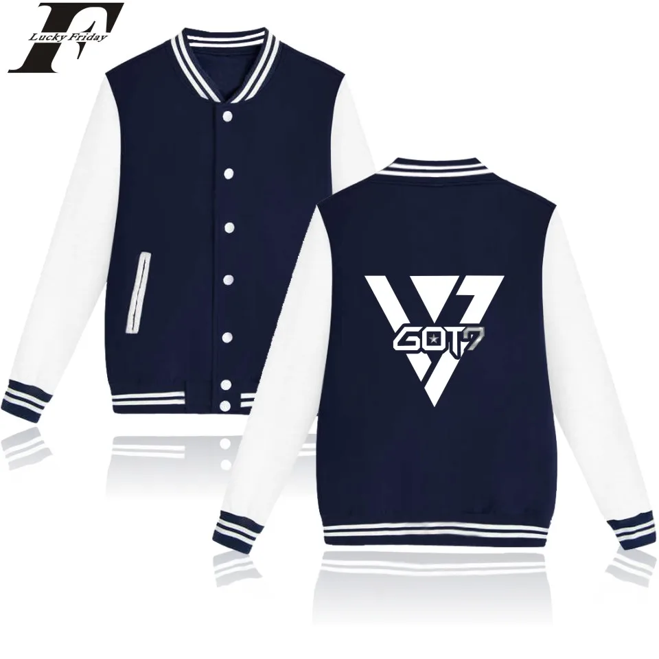 

Got7 kpop sport fashion men women Baseball Jacket Pocket Button casual Long Sleeve harajuku Hoodies Jackets Sweatshirt coat tops