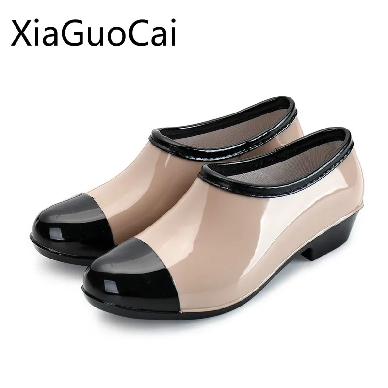 Low Top Brand Women Raining Boots Waterproof Round Toe Female Rain Boots Work Rubber Spring Ankle Boots