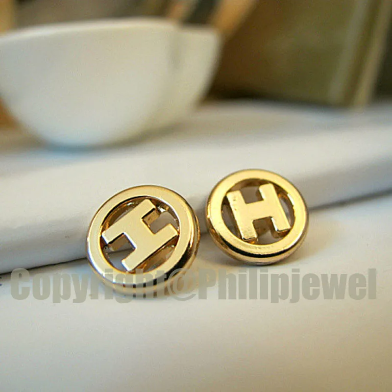 

DIY handmade shallow gold cutout letter h shirt dresses sew-on decoration mini button accessories 12pcs lot new