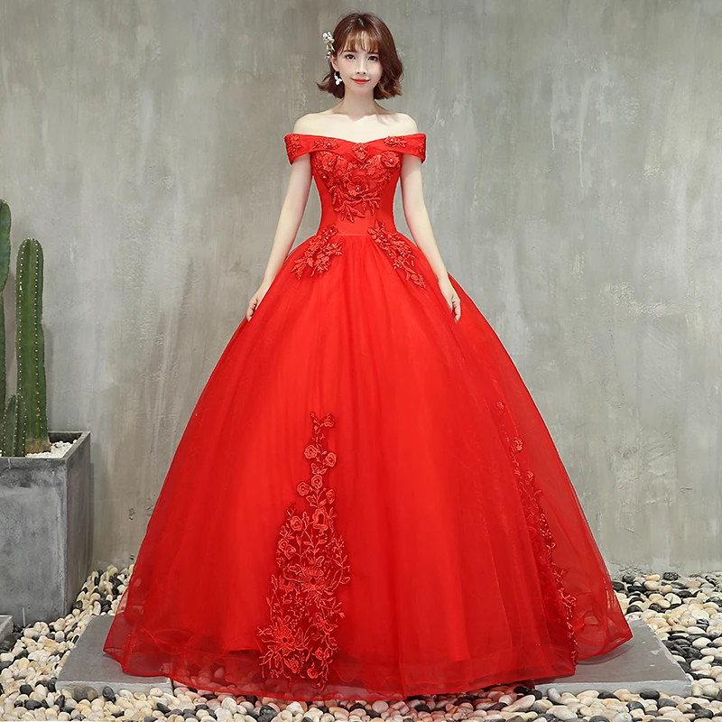 Ruthshen 2020ใหม่ขายร้อนสีแดงQuinceaneraปิดชุดไหล่Appliquesประดับด้วยลูกปัดพรหมชุดPuffy Masquerade Ball Gowns