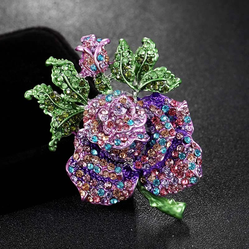 Zlxgirl colorful Rhinestone Crystal Rose Flower brooch Women Best Wedding Accessories Enamel Pin Brooch women\'s scarf pins joias