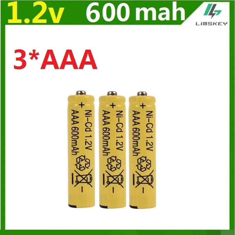 Yellow Rechargeable 3 pcs AAA Battery 600mAh 1.2V Ni-CD 3A Neutral Battery 500 Times Charging for Flashlight Toys Electronic Etc