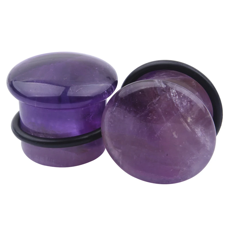 Natural Purple Stone Piercing Flesh Ear Stretchers Plugs and Tunnels Single Flare Ear Expander Gauges Kit Piercing Body Jewelry