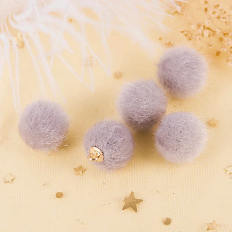 Aiovlo 24pcs/lot 15mm Plush Fur Covered Ball Beads Charms DIY Pompom Beads Pendant for Necklace Bracelet Earring Jewelry Making