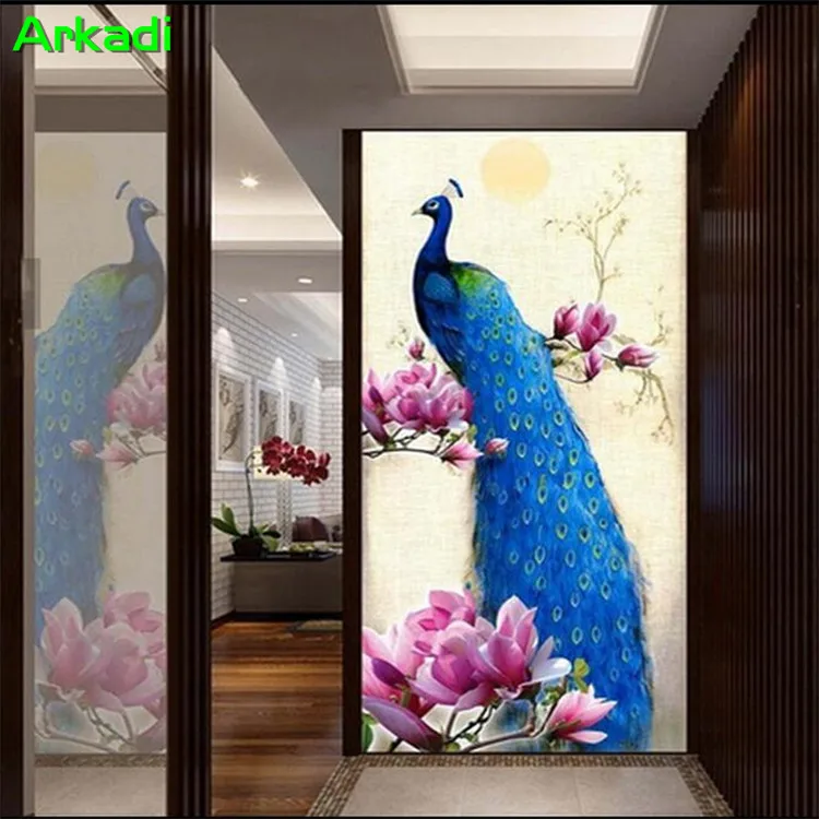 

Modern minimalist Peacock Oil painting Vertical Custom Corridor Aisle painting Home Mural Corridor Wallpaper Living room Bedroom